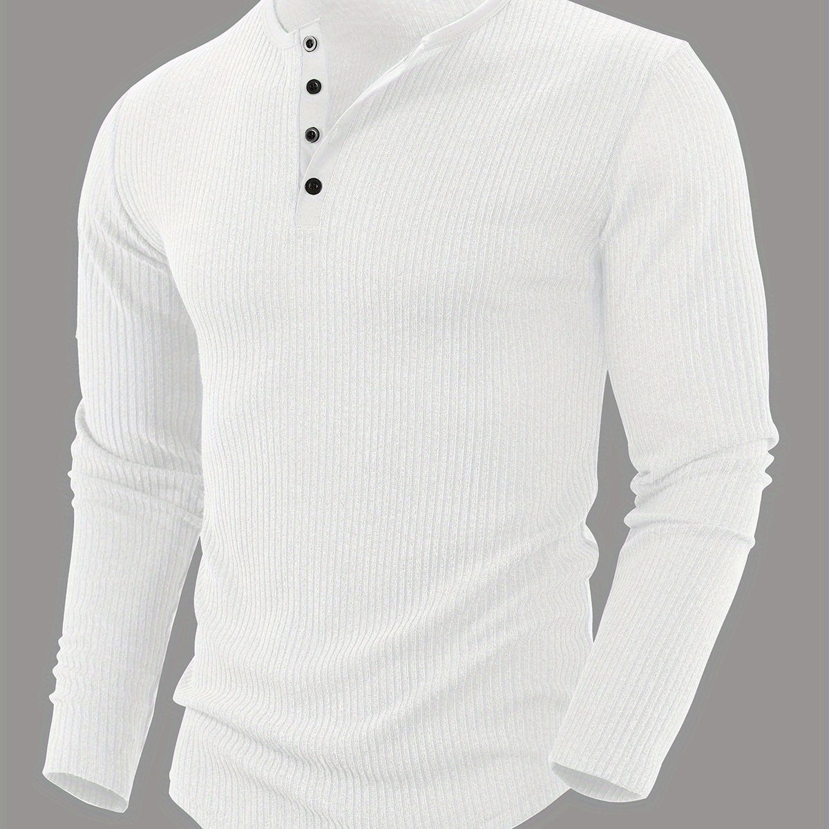Ribbed Knit Henley Shirt with Button Placket