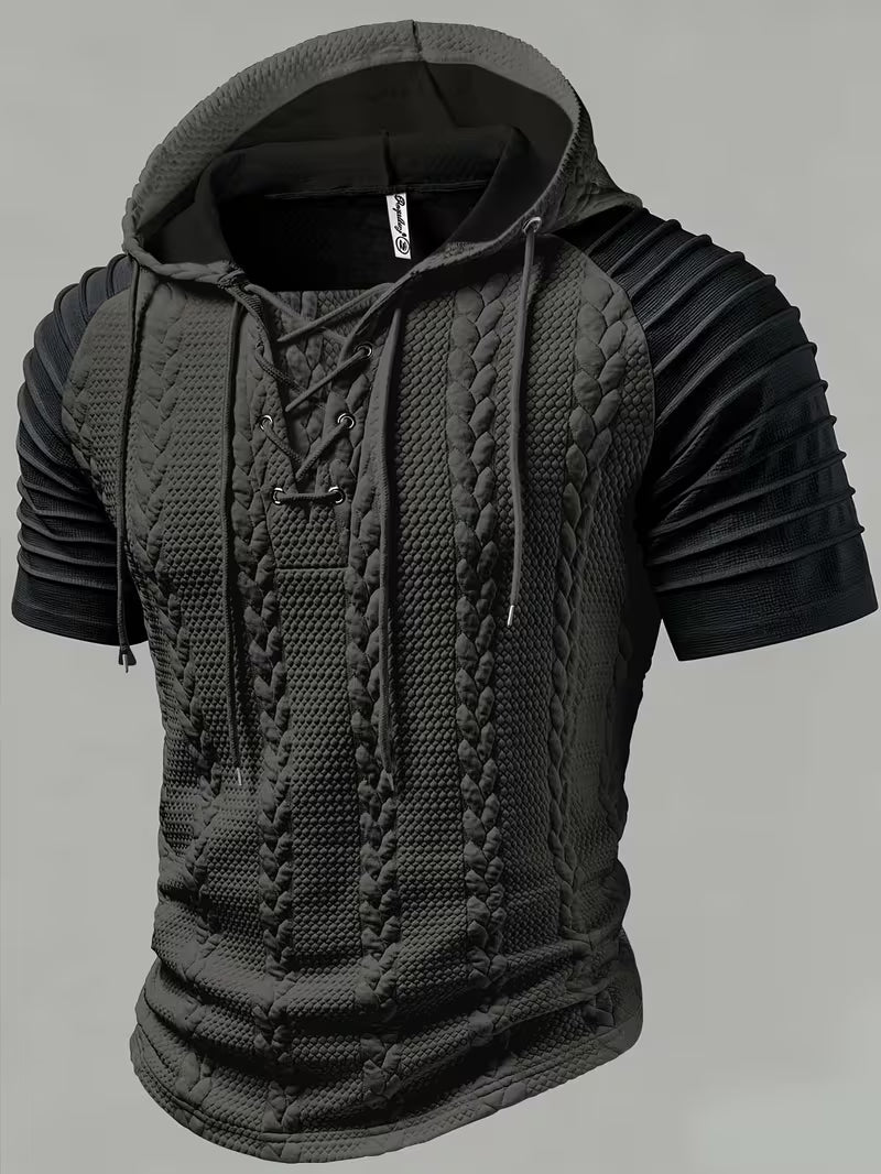 Gray Short Sleeve Knit Hoodie for men