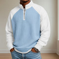 Waffle Knit Quarter Zip for Men in Light Blue