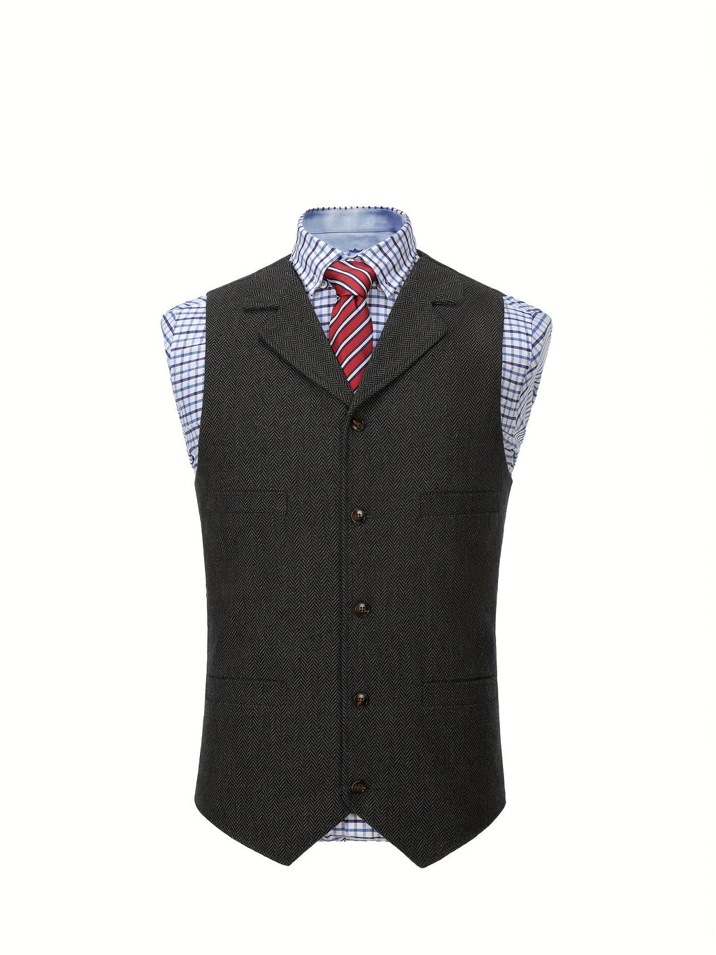 Herringbone Suit Vest for Men with Button Front