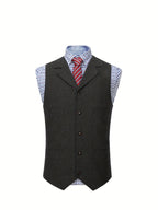 Herringbone Suit Vest for Men with Button Front