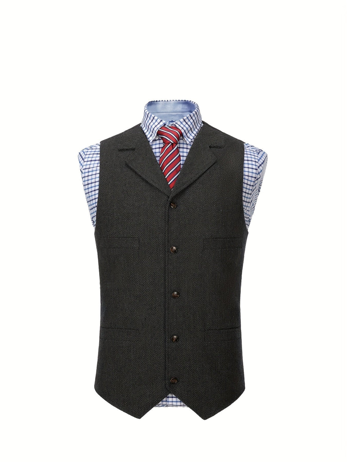 Herringbone Suit Vest for Men with Button Front