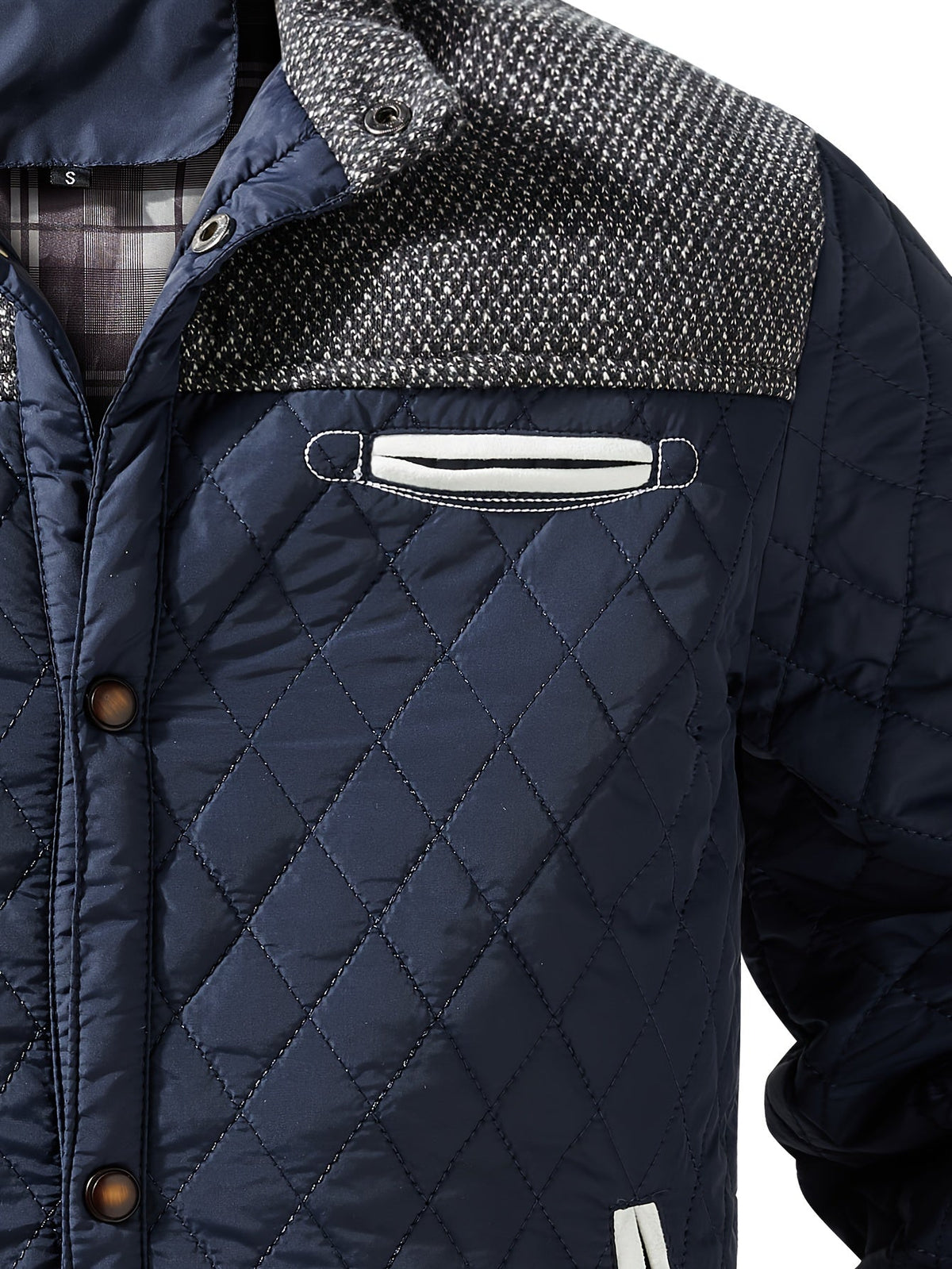 Knit Shoulder Quilted Jacket for Men, view 15