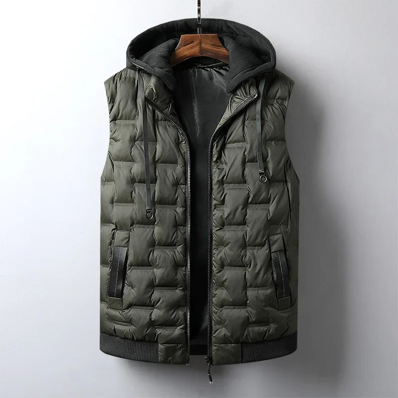 Green Hooded Puffer Vest for men
