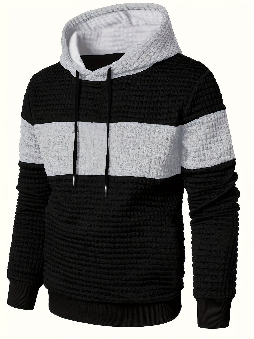 Mens hoodie in Light Gray with light gray hood and stripe, front view