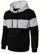 Mens hoodie in Light Gray with light gray hood and stripe, front view