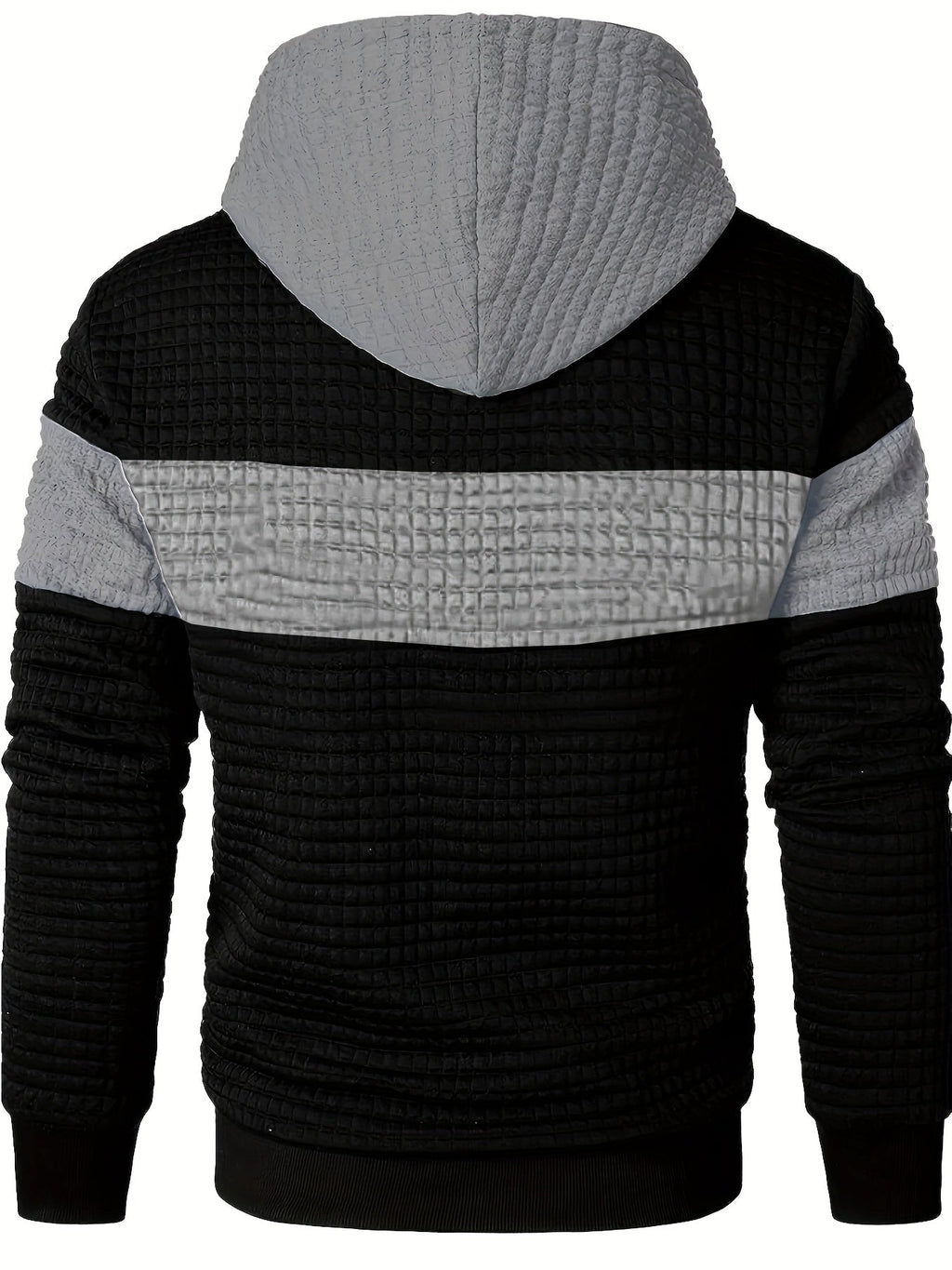 Mens hoodie in Gray, back view with gray hood and stripe