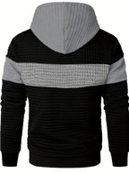 Mens hoodie in Gray, back view with gray hood and stripe