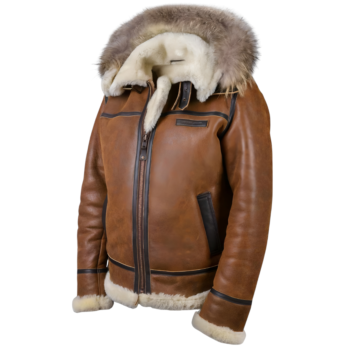 Hooded Flight Jacket for Men with Plush Hood Trim