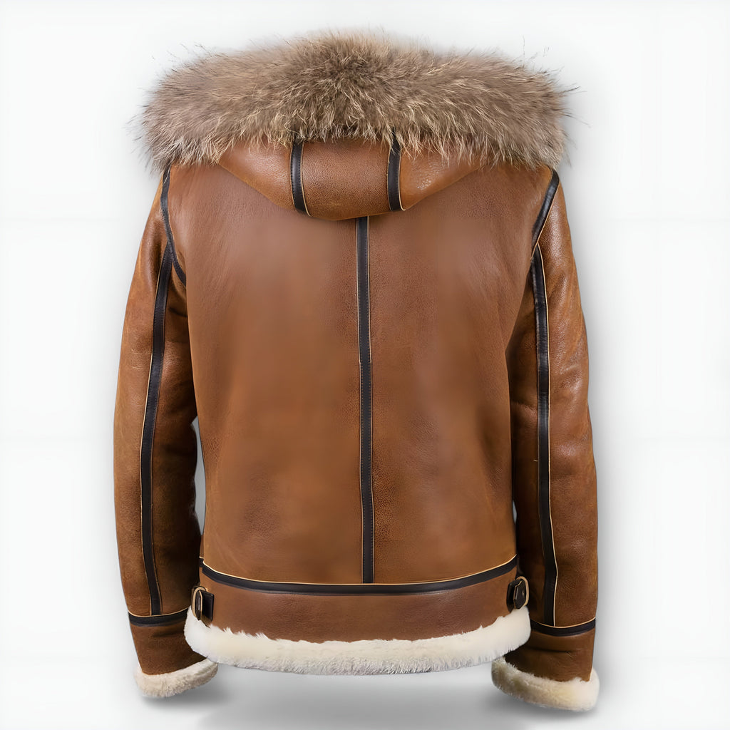 Hooded Flight Jacket for Men with Plush Hood Trim