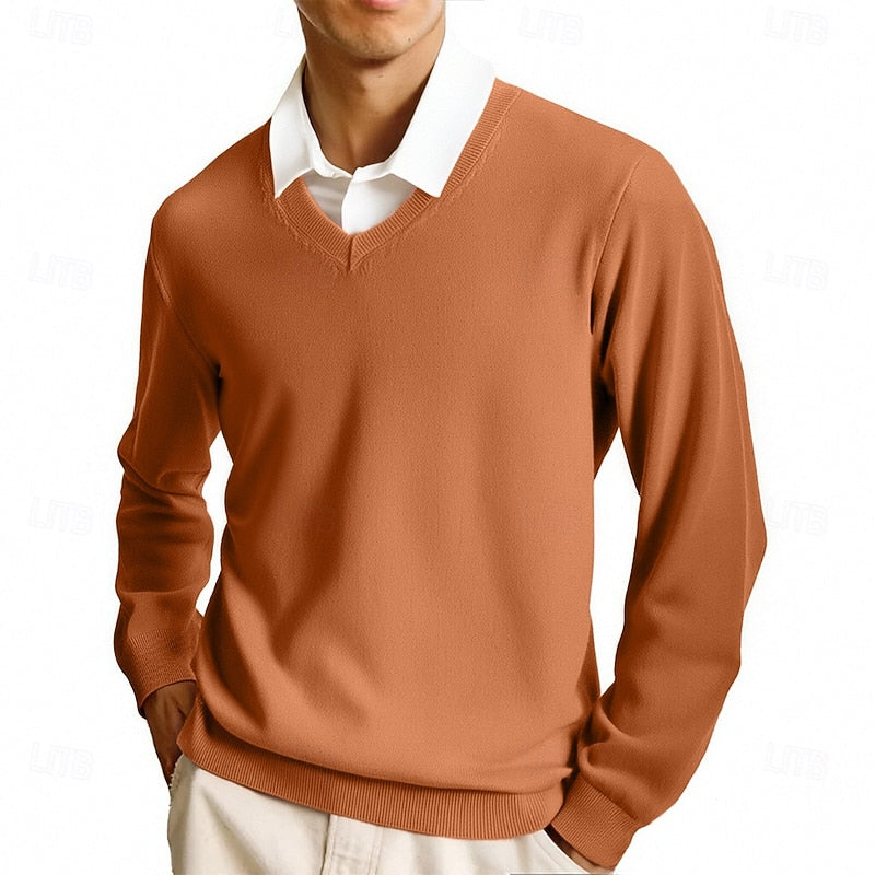 Rust lightweight V Neck Sweater for Men