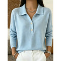 Womens polo sweater in Light Blue with two-button neck, front view