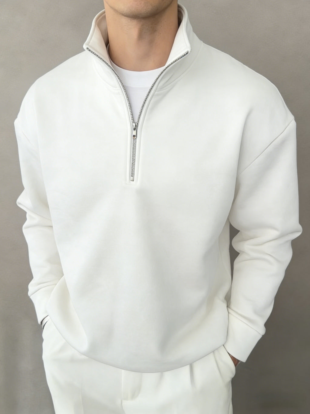 Fleece Quarter Zip Pullover with Stand Collar