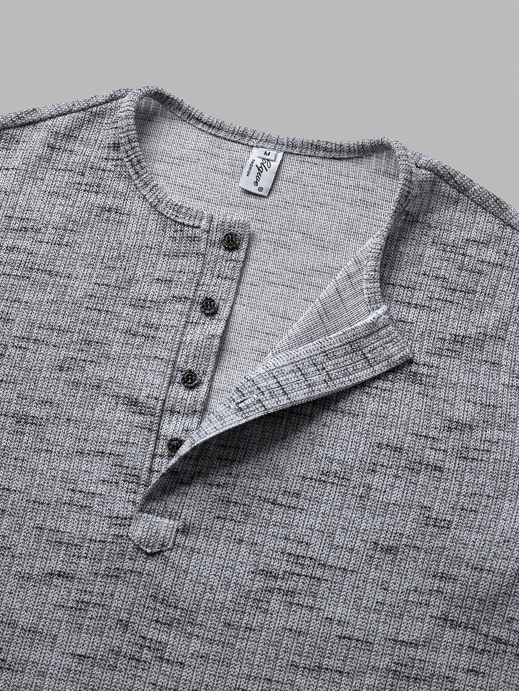 Marled Knit Henley Shirt with Button Placket