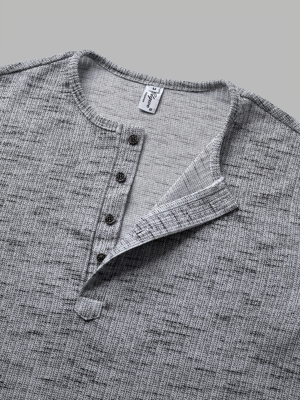 Marled Knit Henley Shirt with Button Placket