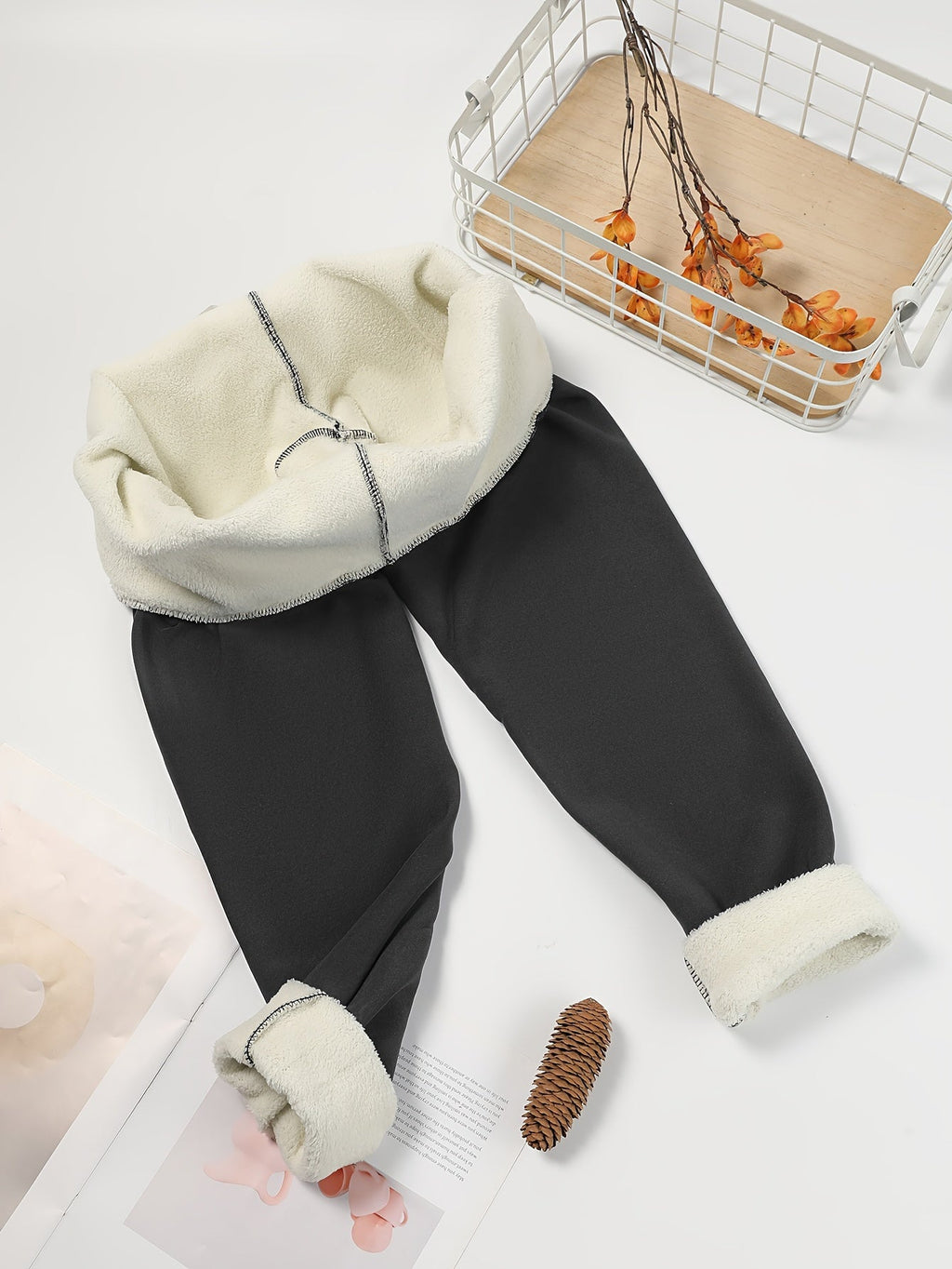 Womens fleece lined leggings in Dark Gray, laid flat inside out