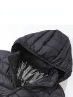Mens heated jacket in Black, close-up of the hood lining