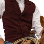 Burgundy herringbone Suit Vest for Men with Button Front