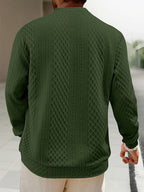 Mens henley sweater in Green, back view