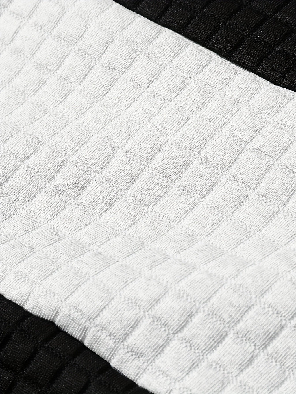 Mens hoodie in White, close-up of the waffle knit stripe