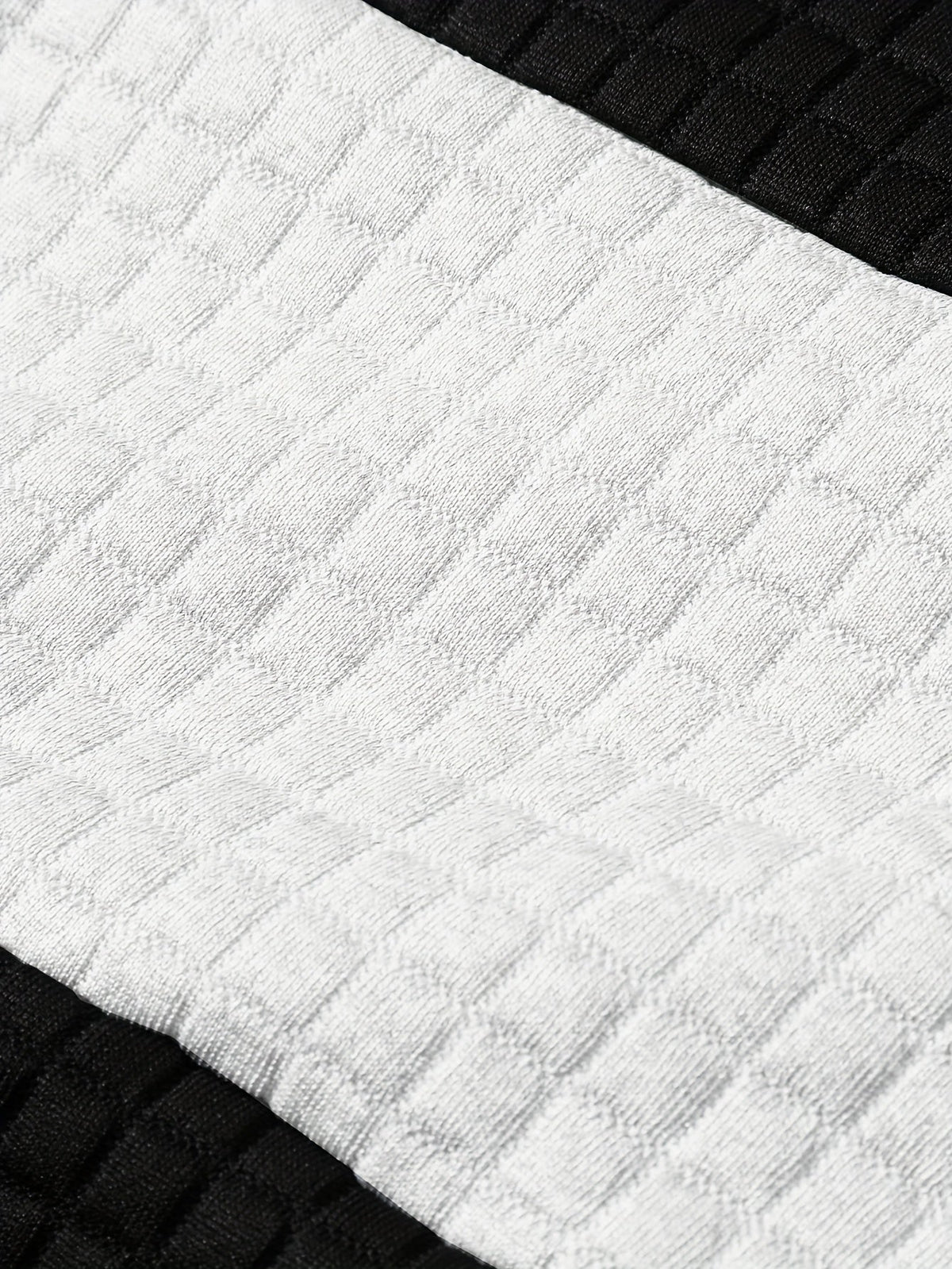 Mens hoodie in White, close-up of the waffle knit stripe