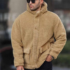 Tan hooded Sherpa Jacket for Men