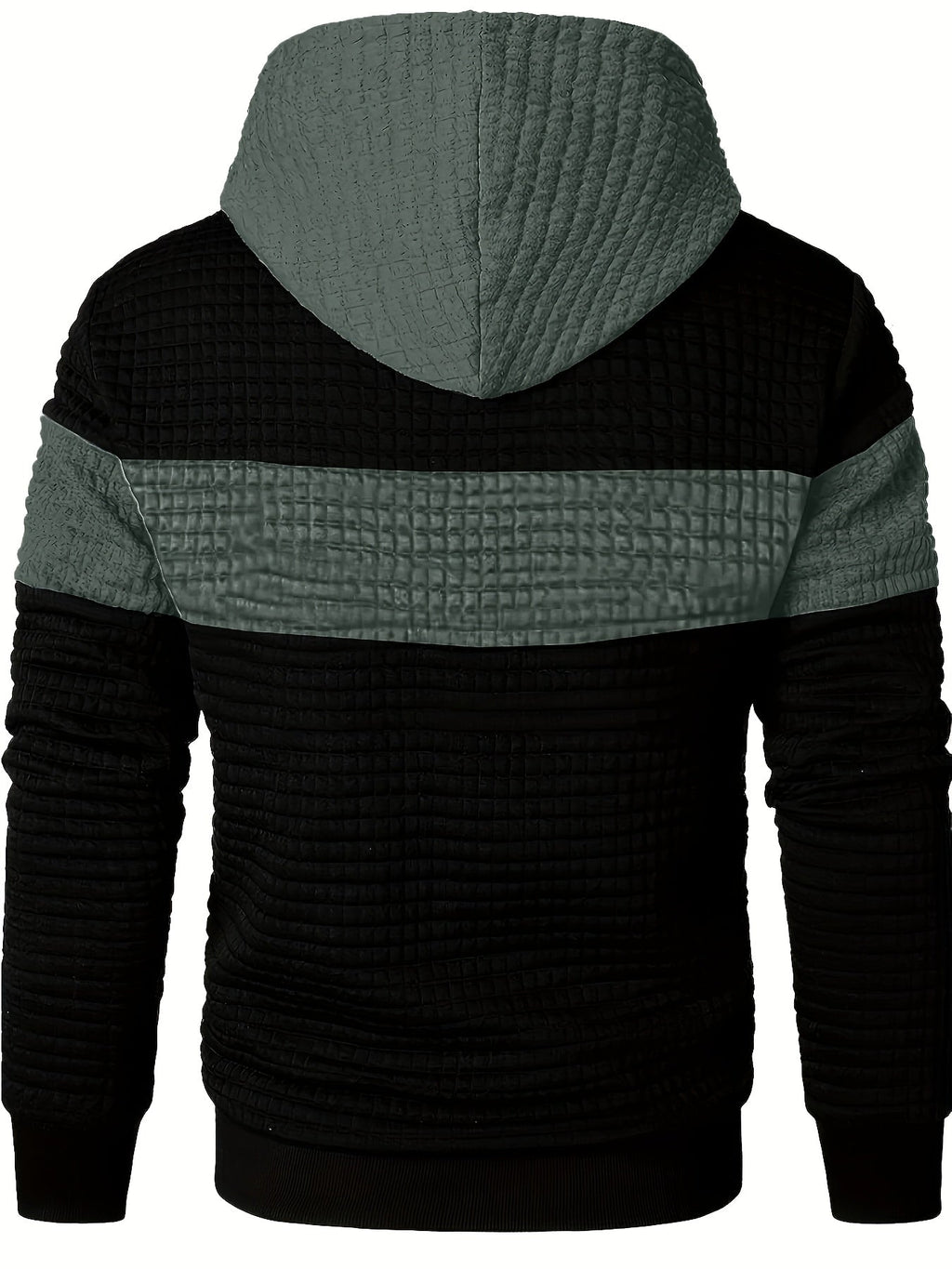 Mens hoodie in Charcoal, back view with hood and stripe