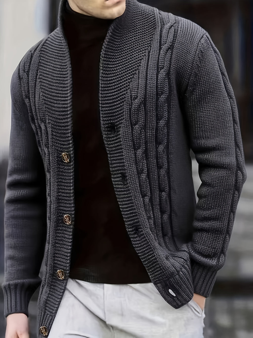 Gray Shawl Collar Cardigan for men