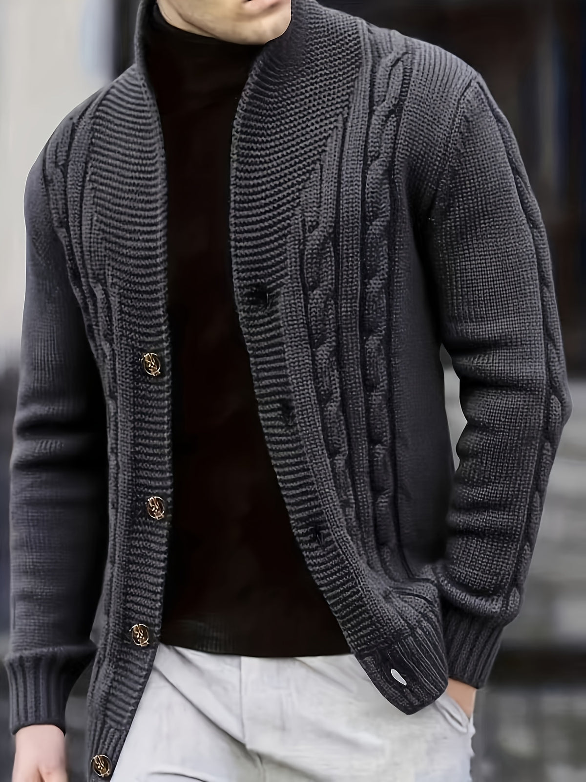 Gray Shawl Collar Cardigan for men
