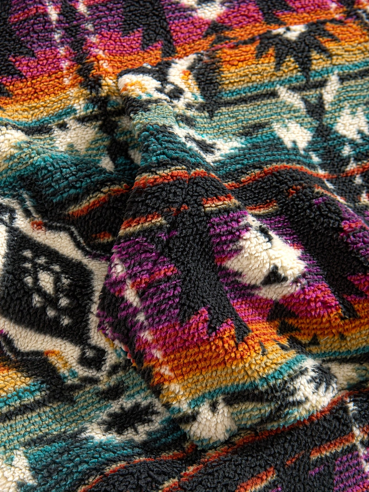 Aztec Print Sherpa Hoodie for Men with Front Pocket