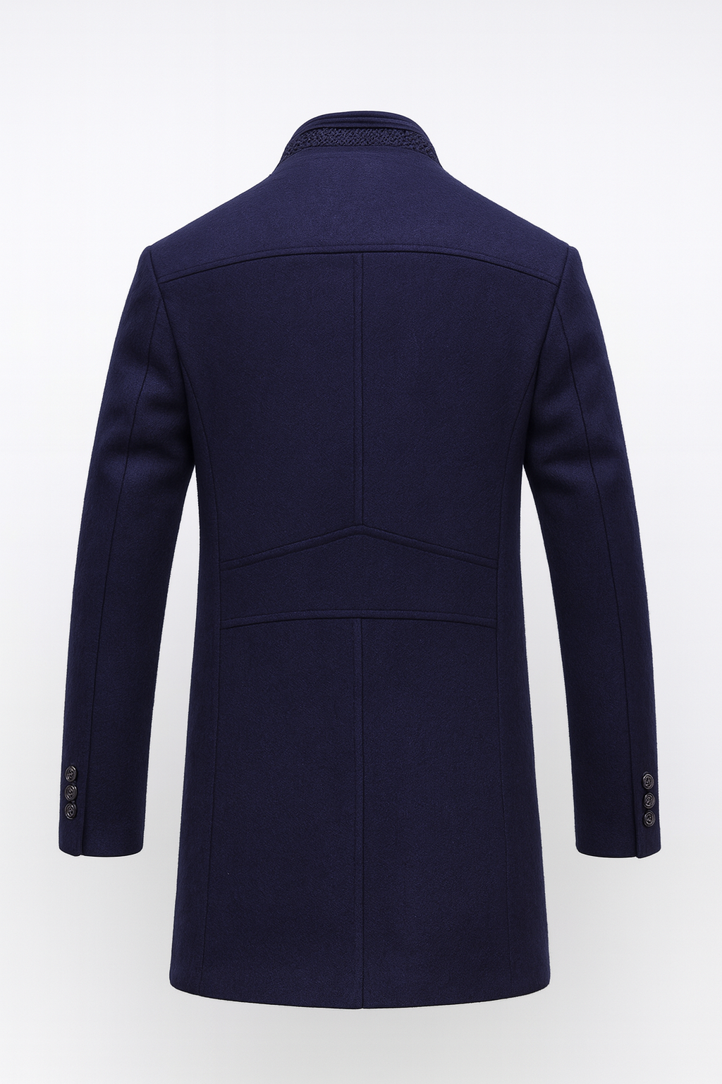 Mens overcoat in Navy, back view