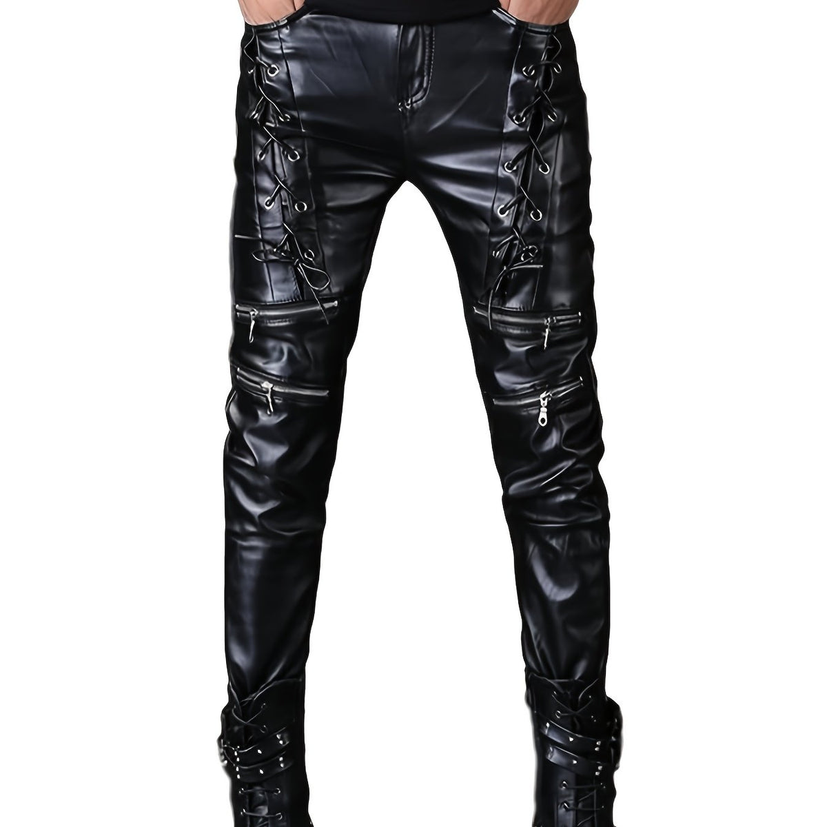 Black Faux Leather Pants for men