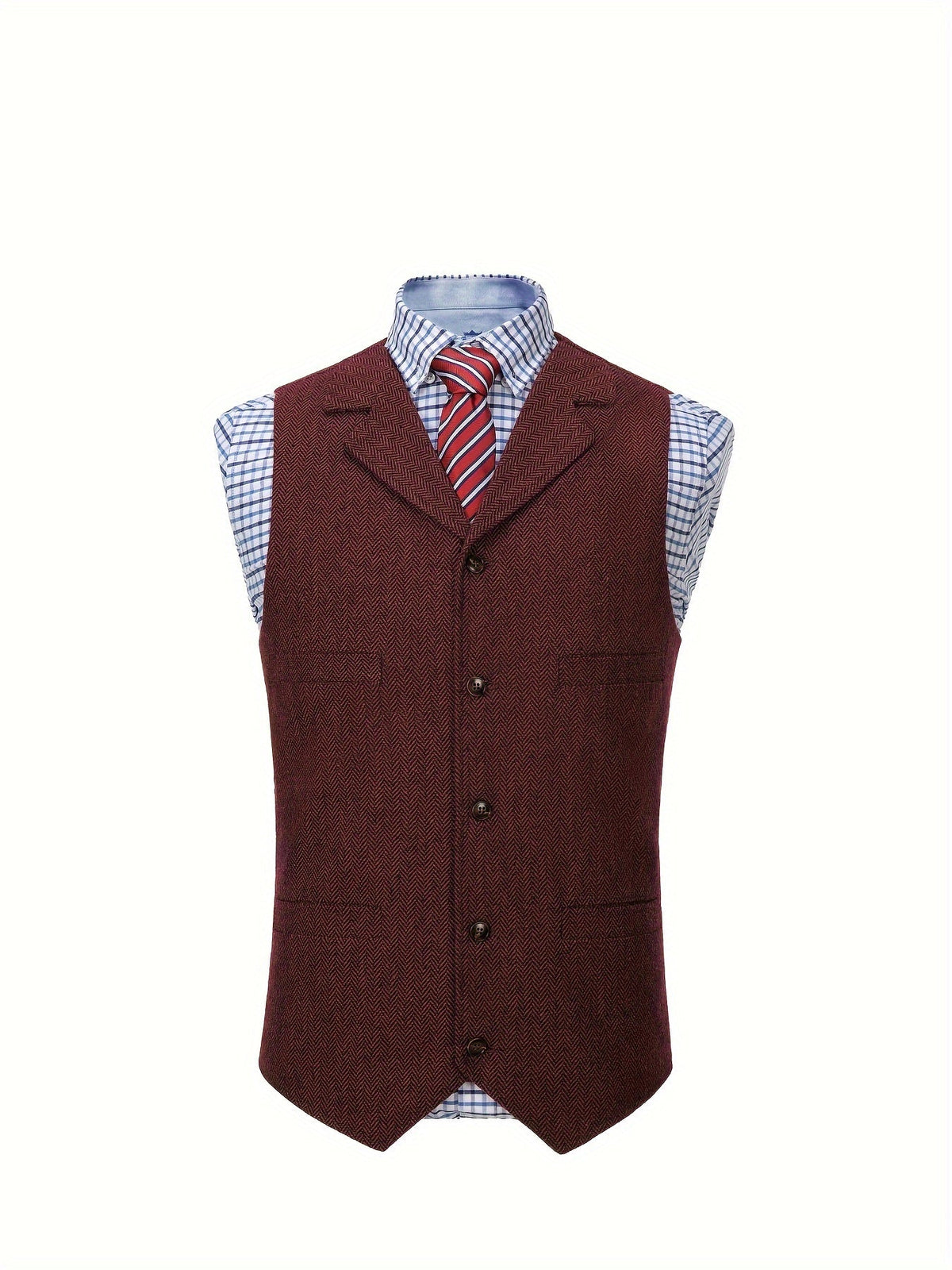 Herringbone Suit Vest for Men with Button Front