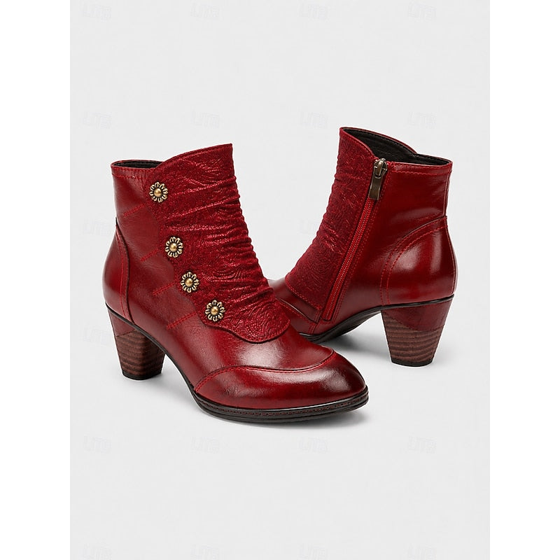 Womens ankle boots in Burgundy, pair, side view