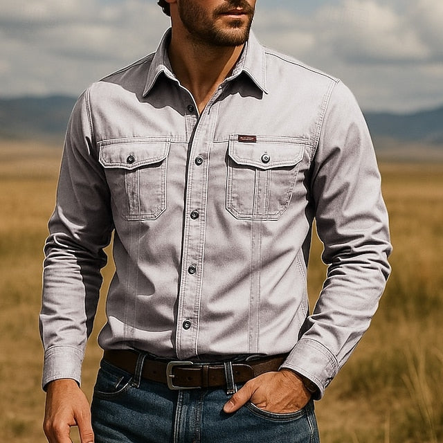 Twin Pocket Work Shirt for Men in Light Gray