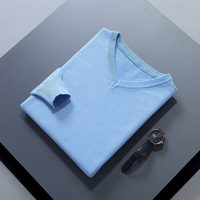 Light Blue soft Brushed V Neck Sweater for Men