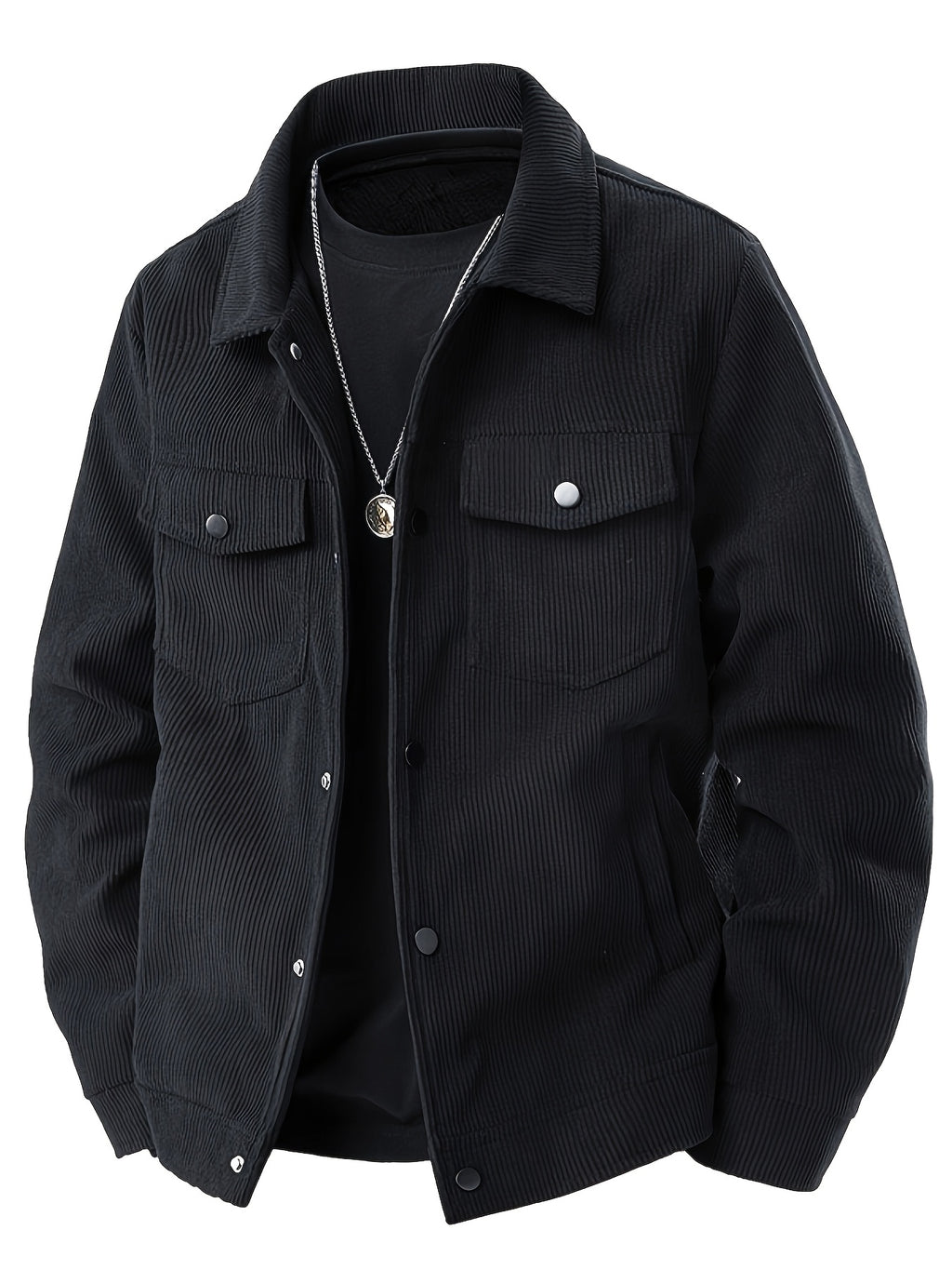 Black Corduroy Cargo Jacket for men