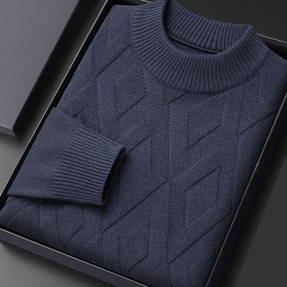 Blue Gray diamond Texture Mock Neck Sweater for Men
