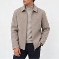 Point Collar Zip Up Jacket for Men in Beige