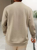 Mens henley sweater in Khaki, back view