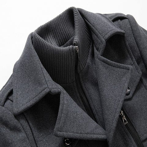 Mens winter coat in Gray, close-up of the inner zip collar and chest pocket