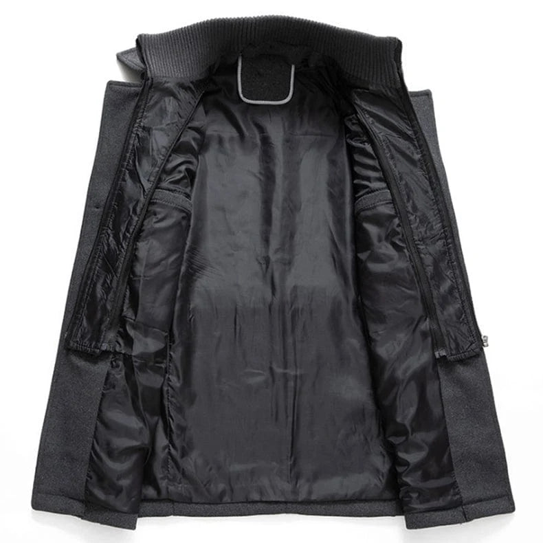 Mens winter coat in Gray, open front showing the quilted lining
