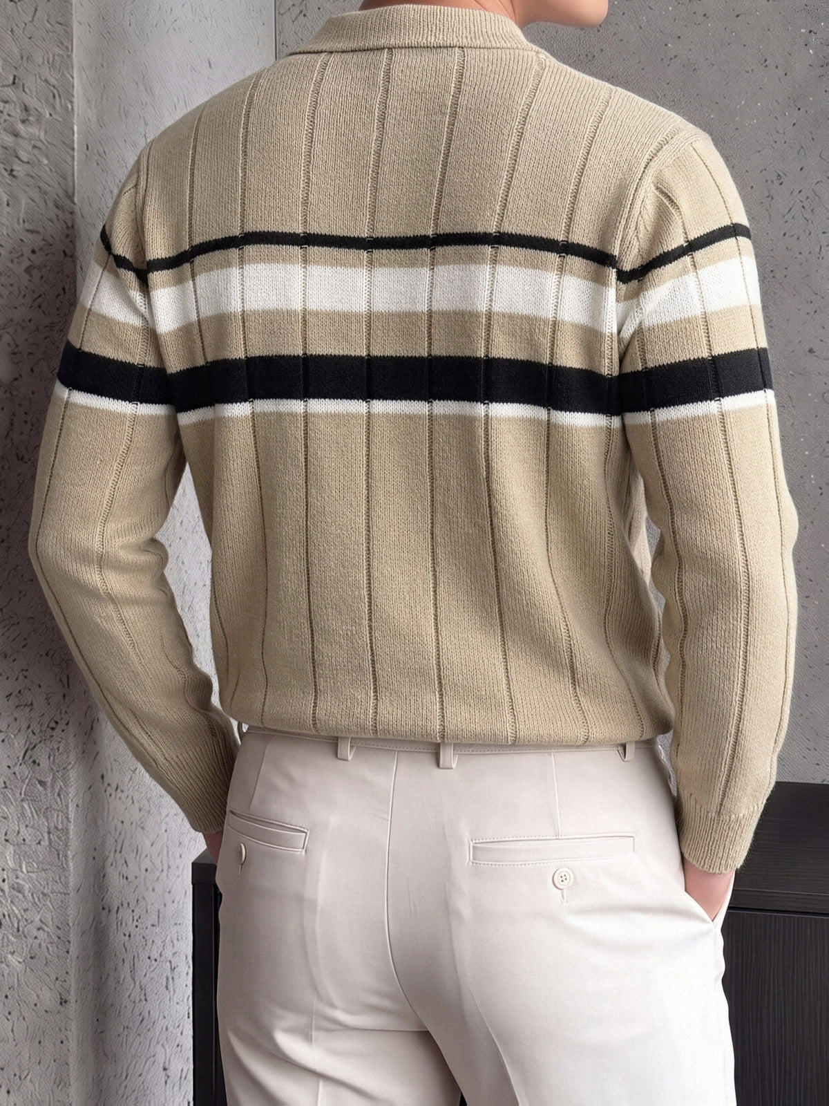 Striped Knit Polo with Button Placket