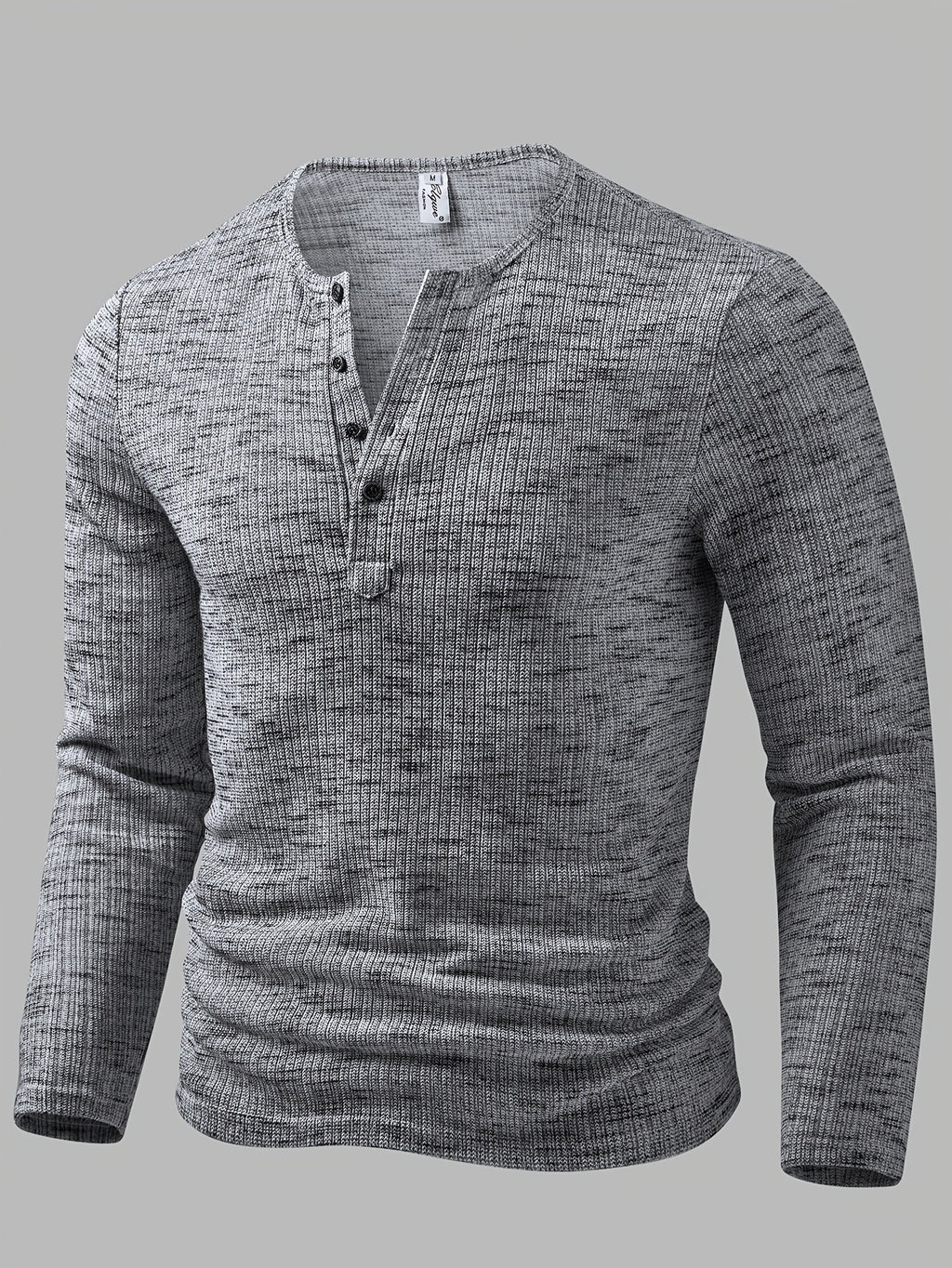 Marled Knit Henley Shirt with Button Placket