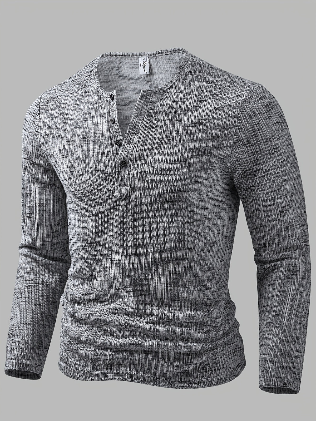 Marled Knit Henley Shirt with Button Placket