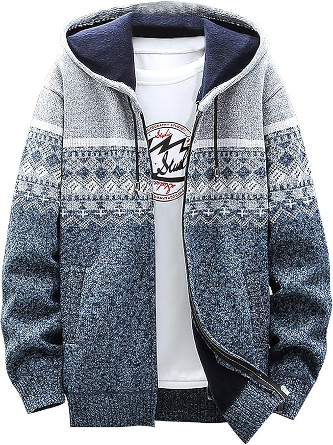 Light Gray Fair Isle Knit Hoodie for men