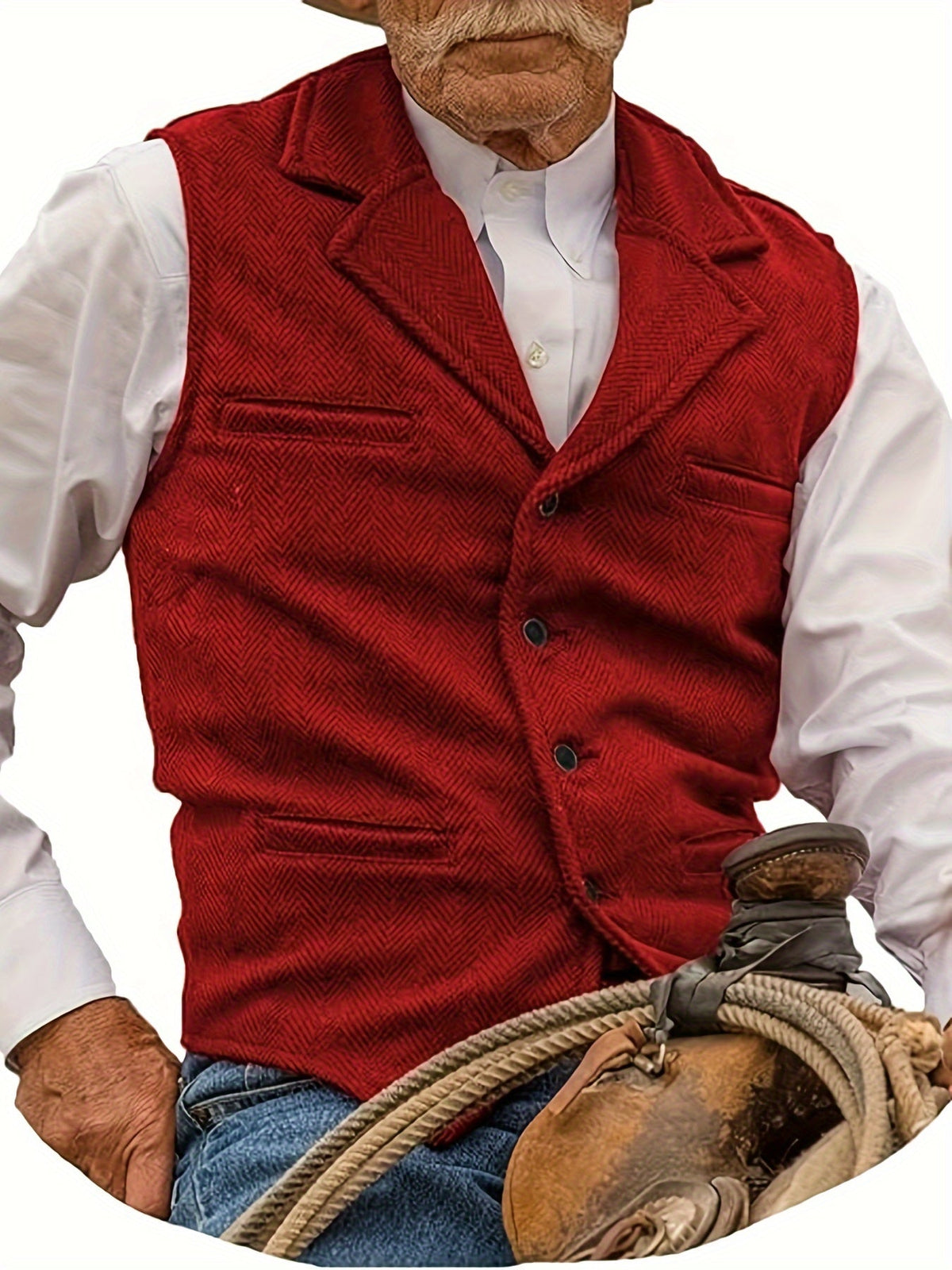 Herringbone Suit Vest for Men with Button Front