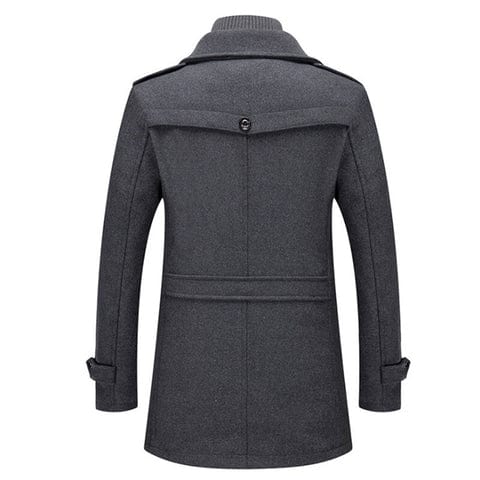 Mens winter coat in Gray, back view with button tabs