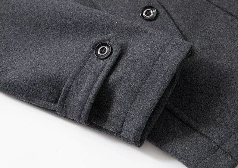 Mens winter coat in Gray, close-up of the cuff button tab