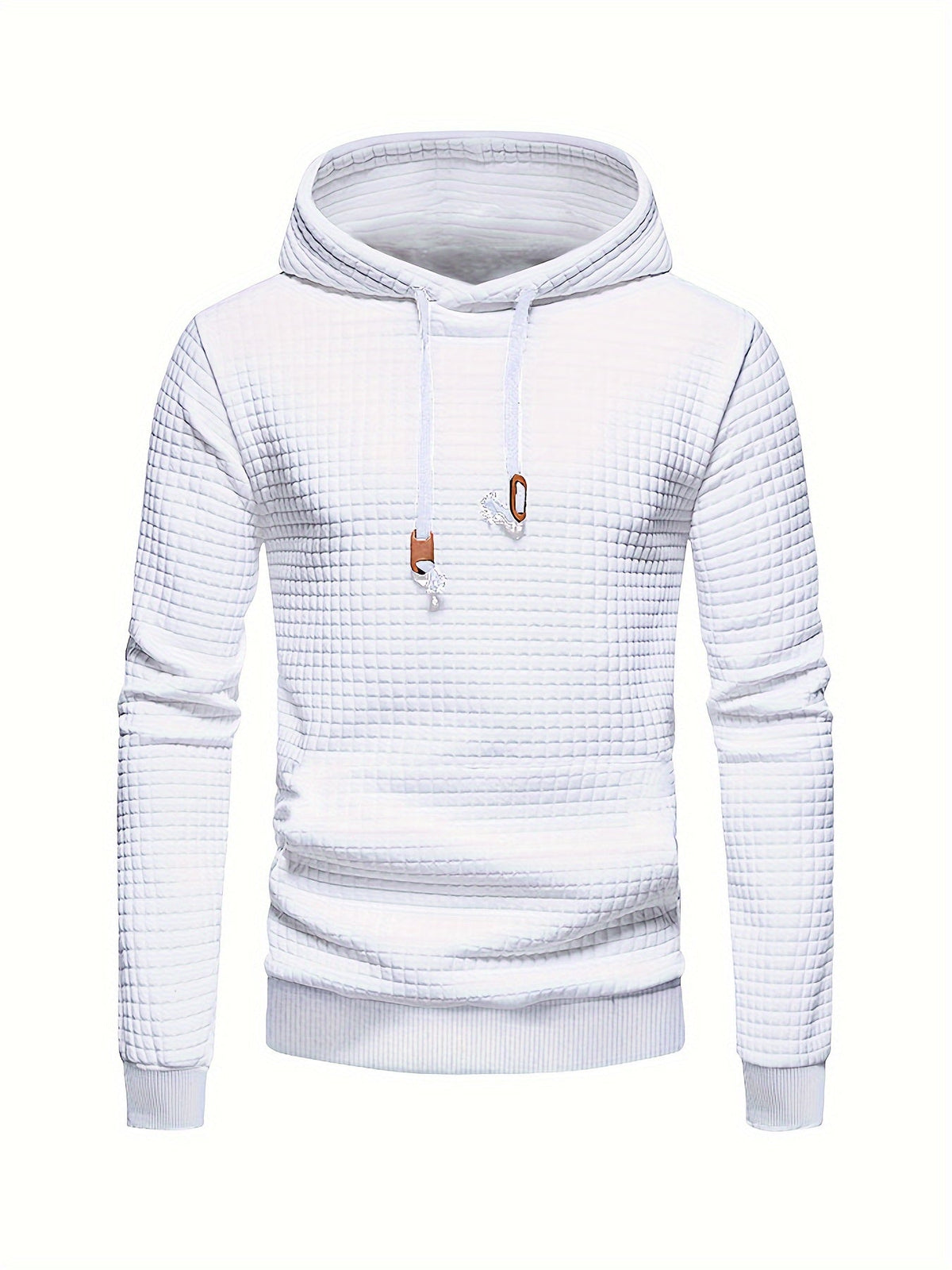 Mens waffle knit hoodie in White, front view